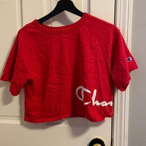 Red oversized champion crop top
